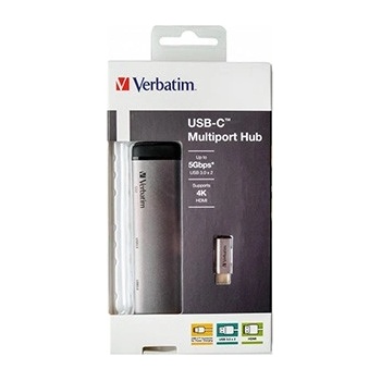 Verbatim 49140 USB C (3.1) хъб 4-порт, дължина на кабела 15 см, 1x USB C, 1x USB A (3.0), 1x HDMI, сив (49140)