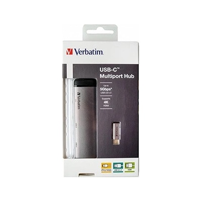 Verbatim 49140 USB C (3.1) хъб 4-порт, дължина на кабела 15 см, 1x USB C, 1x USB A (3.0), 1x HDMI, сив (49140)