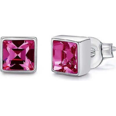 Glory strieborné náušnice štvorec Swarovski elements S1097 rose