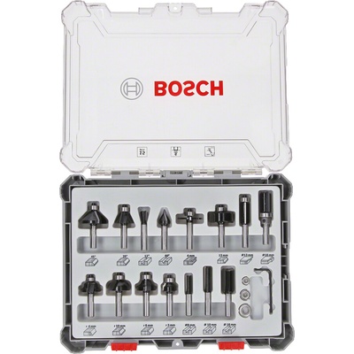 BOSCH 2607017472 / Smíšená sada tvarových fréz s vřetenem 8 mm / 15 ks (2607017472)