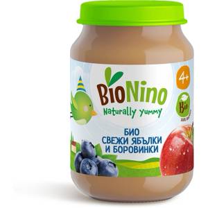BioNino БИО пюре свежи ябълки и боровинки 190 г