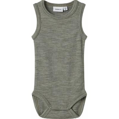Dětské body s merinem Name It tílko Wax dried sage