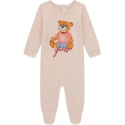 Guess Бебешки памучен гащеризон Guess Bear - Сладък розов нюанс