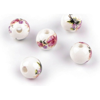 Porcelánové korálky s květy Ø8 mm, velké, 2 vínová fuchsie
