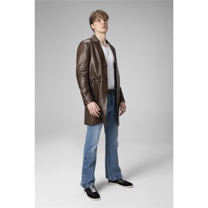 Jacket Club Мъжки шлифер от естествена кожа e2031 - Камел #358861 (358861_Тъмно кафяв)