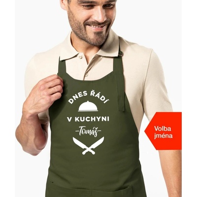 Kariban HobbyTriko Zástěra pro muže se jménem Dnes řádí v kuchyni.. Khaki