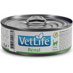 Farmina Vet Life Renal - пълноценна диетична консерва за котки за подпомагане на бъбречната функция в случай на хронична или временна бъбречна недостатъчност - 0, 85 кг, Италия - PVT085003