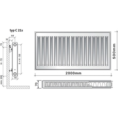 Purmo C21s 500 x 2000