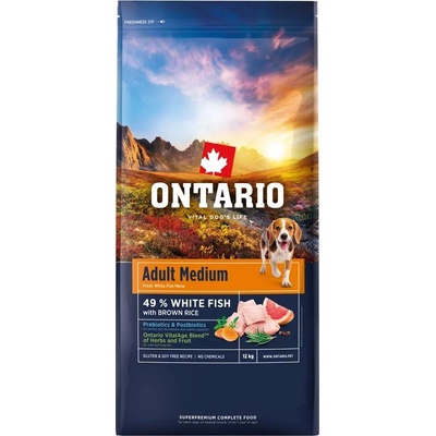 ONTARIO Adult Medium Fish & Brown Rice 12 кг