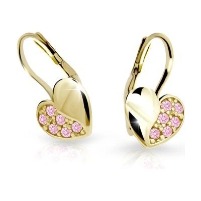 Danfil detské náušničky srdiečka C2160 zo žltého zlata s kamienkami Pink klapka
