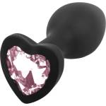 Sunfo - анален плъг силиконов със сърцевиден камък - черен/розов - lovesexshop