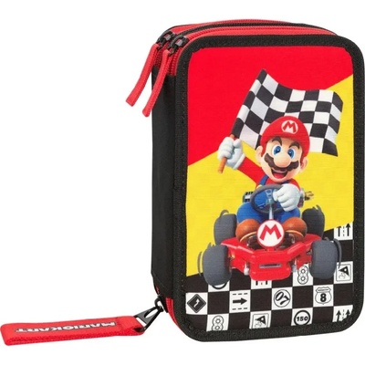 Super mario Ученически несесер със съдържание с 3 отделения - Супер Марио Mariokart Red