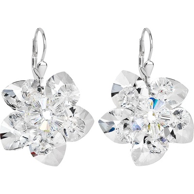 Evolution Group strieborné náušnice visiace s kryštálmi Swarovski biely kvietok 31130.1