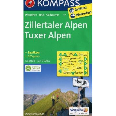 Kompass 37 Zillertaler Alpen Tuxer Alpen 1:50 000 turistická mapa
