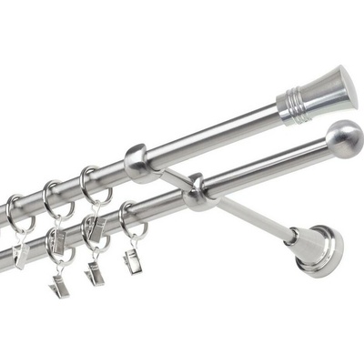 OK-GarnýžeCZ Garnýž kovová dvouřadá 19mm Capri nerez 180 cm do stěny / kroužky s žabkou