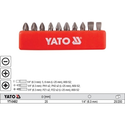 Sada bitov 1/4" 25 mm 10 ks YT-YT-0482