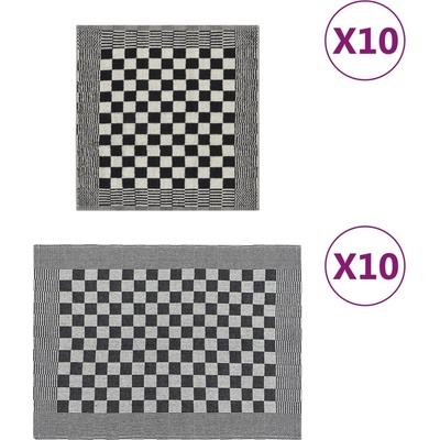 vidaXL Комплект кърпи от 20 части, черен и бял, памук (136292)