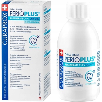 Curaprox Perio Plus+ REGENERATE CHX 0,09% s chlórhexidínu citroxom a kys. hyalurónovou 200 ml