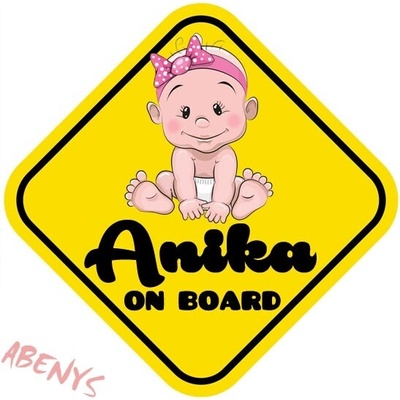 Abenys nálepka na auto žltý štvoruholník s vlastným menom postavička ANIKA