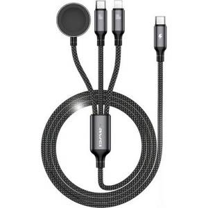 Awei Кабел за зареждане 3в1 Type-C - Type-C/lightning, 120 см, черен W23_BLACK (W23_BLACK)