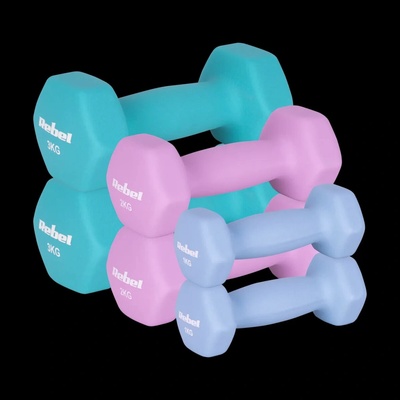 Rebel ACTIVE Sada činek HEX z litiny a neoprenu 12 kg 2 x 1 kg 2 x 2 kg 2 x 3 kg