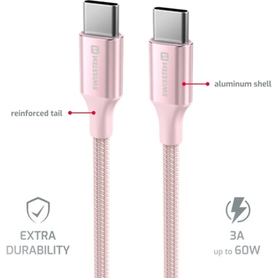 Swissten USB-C / USB-C, 1,5m, růžový