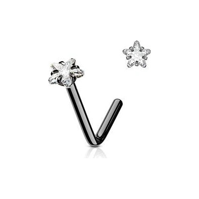 Šperky4U černý piercing do nosu hvězdička, čirý kamínek N0067-KC