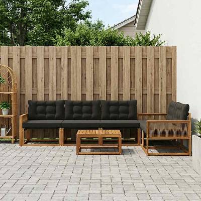 vidaXL Комплект дивани за открито 6 pcs Естествено и черно (3381252)