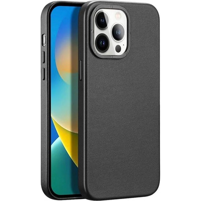 Dux Ducis Grit Faux Leather MagSafe Case - дизайнерски кожен кейс с MagSafe за iPhone 14 Pro Max (черен)