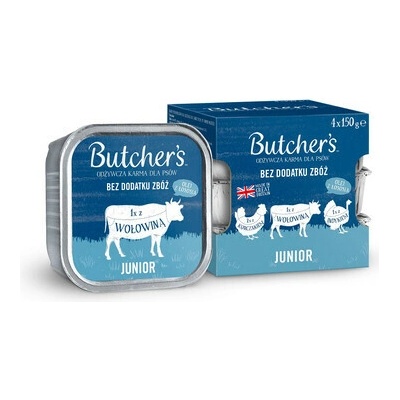 Butcher's Original Junior kuřecí hovězí a krůtí 4 x 150 g