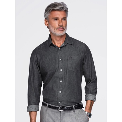 Ombre pánska Denim košel'a s vyšívaným vreckom black šedá