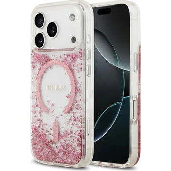 GUESS Resin Bottom Glitter MagSafe Case за iPhone 17 Pro - розов (3666339524654)