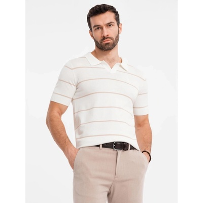Ombre pánské triko s límečkem OM-POSS-0145 WHITE AND BEIGE