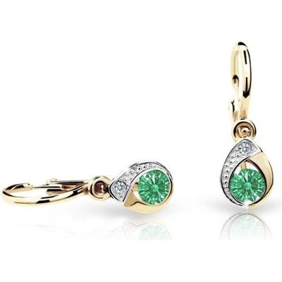 Danfil dětské náušnice kapky C1898 ze žlutého zlata s kamínkem Emerald Green zapínání brizura