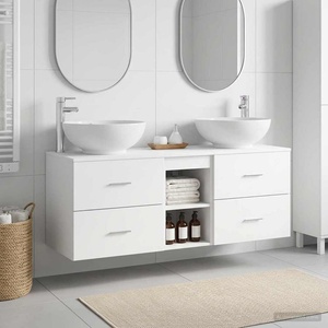 vidaXL Комплект мебели за баня 3 бр. Бяло 129 x 44.5 x 80 см (3405899)