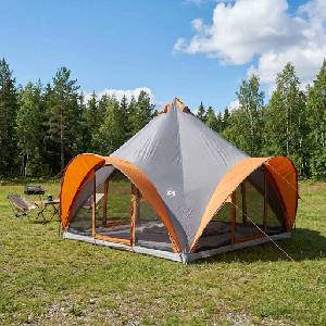vidaXL Палатка типи Сив и оранжев 6-местна Полиестер и стомана (42028625) Палатка