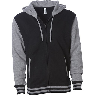 Independent Dvojbarevná unisex mikina Varsity s kapucí a zipem černá šedý melír