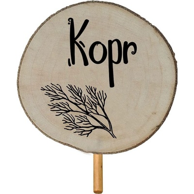 Zapichovátko do květináče 30 cm – Kopr (Dřevěné zapichovátko k bylinkám 30 cm)
