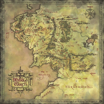 Umelecká tlač Mapa Stredozeme, 40 × 40 cm