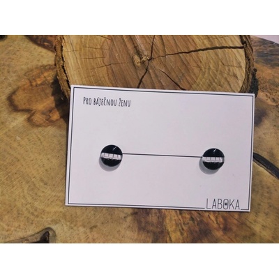 Laboka skleněné náušnice pecky černo bílé 0001311