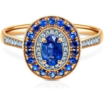SAVICKI Пръстен Rosavine: двуцветно злато, син сапфир, диаманти