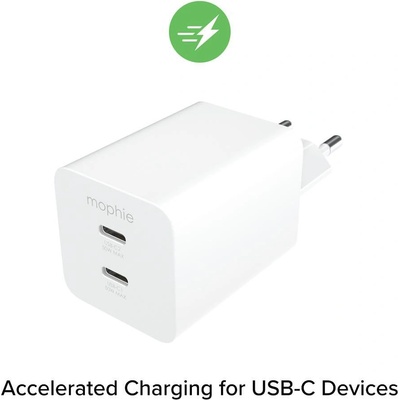 mophie Зарядно устройство Mophie Essentials Dual USB-C-PD-50W 409911854 (Essentials Dual USB-C-PD-50W 409911854)
