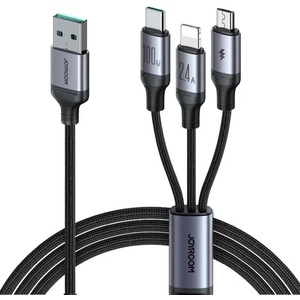 JOYROOM 3в1 USB кабел Joyroom SA21-1T3 Speedy, 100W, 1.2m, черен (6941237100375)