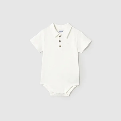 Mayoral Късо бебешко боди с яка в мръсно бял цвят за момче Mayoral