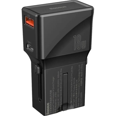 Baseus Universal Conversion Plug Wall Charger (CCTY-01) - захранване за ел. мрежа с USB-C и USB изходи и преходници за цял свят в едно устройство (черен)