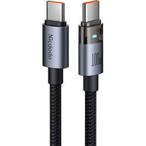 Mcdodo Кабел за данни - Mcdodo (CA-5580) - със светлина при зареждане, USB-C → USB-C, прозрачен, 100W, 1.2m - Черен