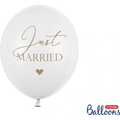 PartyDeco Balónik latexový biely s nápisom Just Married 30 cm