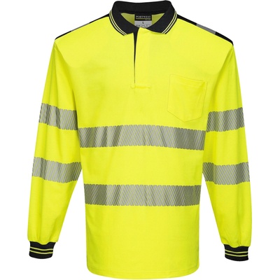 Portwest hi-vis pw3 t184 / Светлоотразителна поло тениска с дълъг ръкав - hv жълто/черно 4xl (t184ybr4xl)