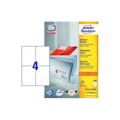 Etikety univerzálne 105x148mm Avery A4 100 hárkov