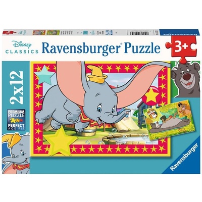 Ravensburger Детски пъзел Ravensburger 2 в 1 - Зов за приключения: Книга за джунглата и Дъмбо (5575)